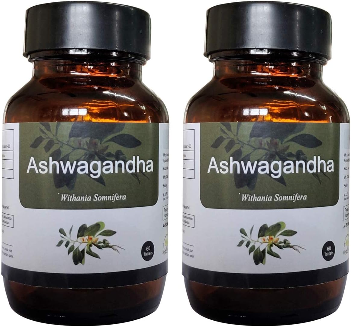 Veena Herb Essential Ashwagandha 500Mg Tablet - 60 Count (Pack of 2)