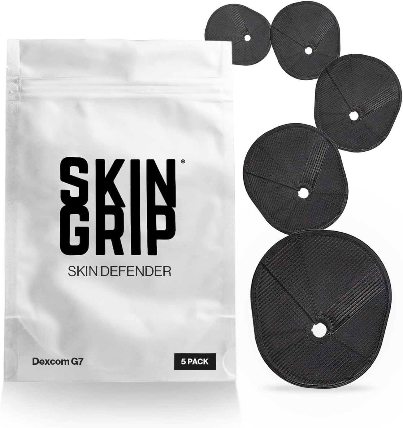 Skin Grip: Skin Defender Reusable Barrier Compatible with Dexcom G7 & Stelo CGM Devices – Pre-Cut, Non-Adhesive Cover for Continuous Glucose Monitor Sensors – Helps Prevent Allergic Reactions – 5 Pack