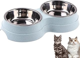 Double Cat Food and Water Bowl Set - Stainless Steel Bowls with Easy-to-Clean Detachable Design, Non-Slip Base, Pet Feeder for Kittens and Medium Cats