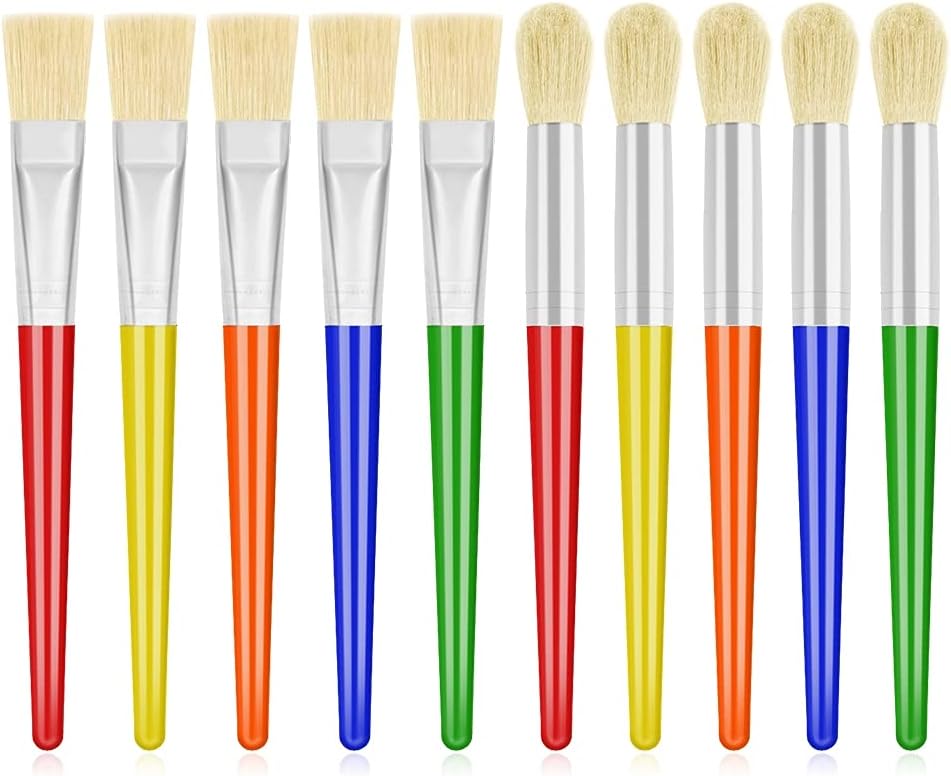 10Pcs Paint Brushes for Kids, Anezus Kids Paint Brushes Toddler Large Chubby Brushes Round and Flat Preschool Painting Brushes for Washable Paint Acrylic Paint