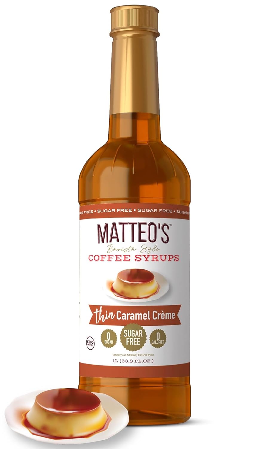 Matteo's Barista Style Sugar-Free Coffee Syrup, Caramel Creme Flavor, Zero Calories and Sugar, Keto Friendly, Ideal for Lattes, Cappuccinos, Espresso, Americano, Indulgent Taste 33.8 Oz, 1-Pack