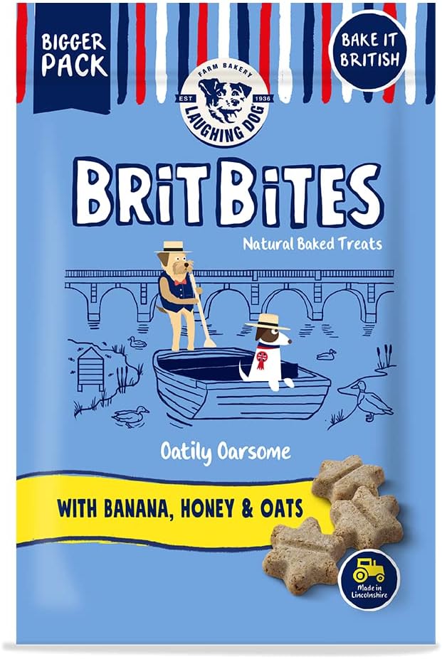 Laughing Dog - Brit Bites - Wheat Free Naturally Oven Baked Treats with Banana Honey & Oats - 175g