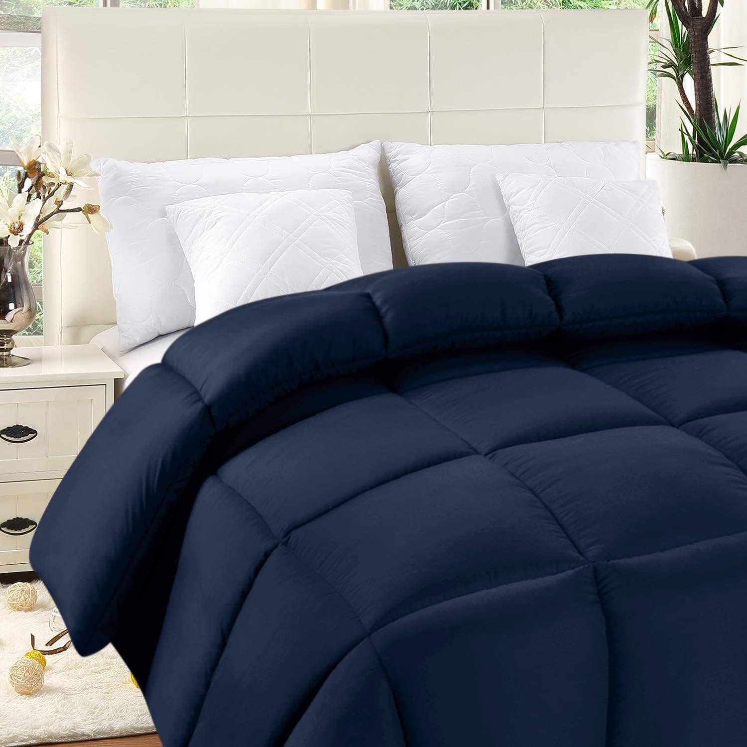 ComfyWell King Size Duvet – Plain Quilt Comforter Bedspreads, Coverlets & Sets, 2 Pillowcases Warm and Anti Allergy All Season Coverless Duvet, Throws For Bed. (King (220x230cm), Navy Blue)