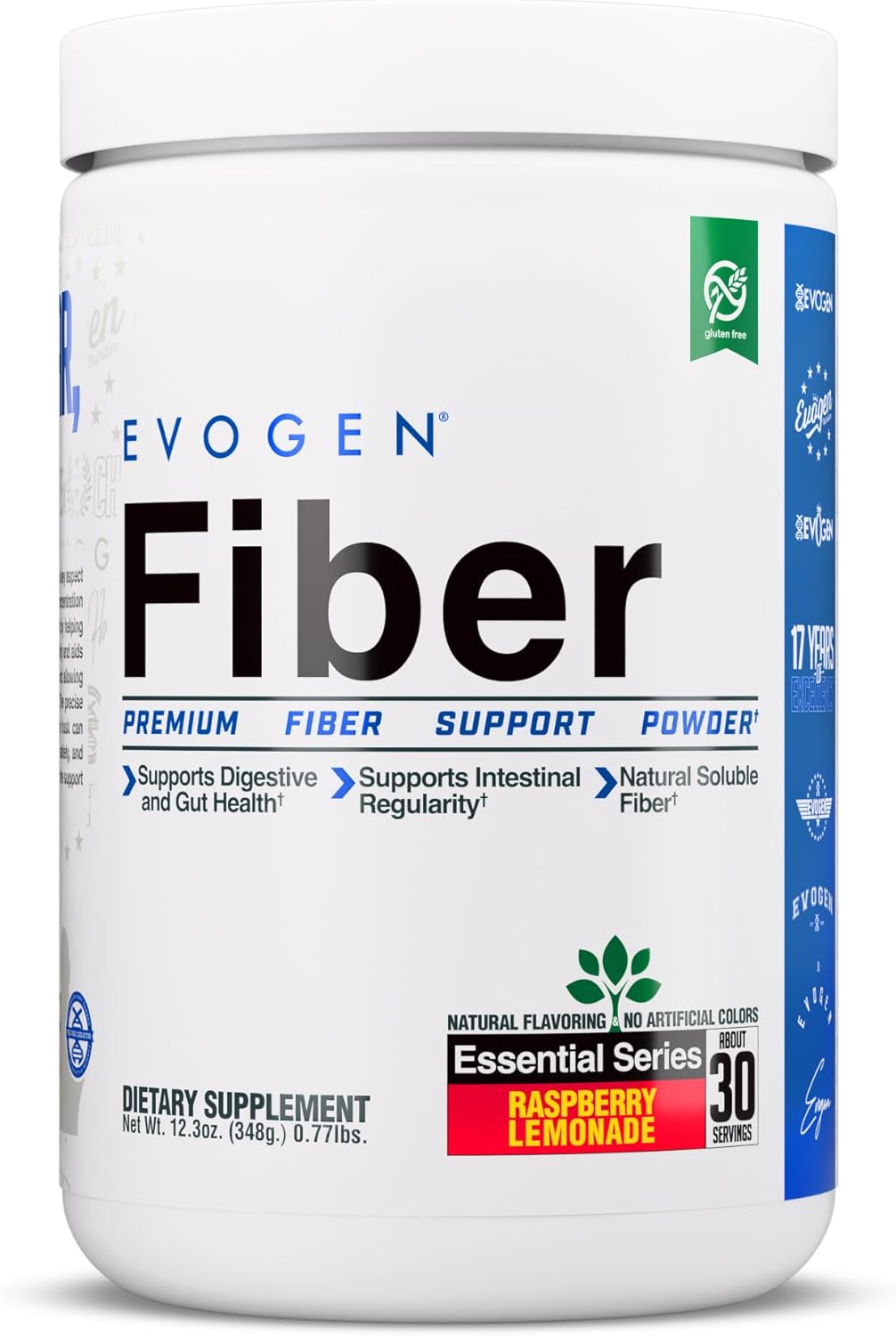 Evogen Fiber - Premium Fiber Powder Supplement | No Bloat, Constipation & Gut Health Support | Natural Raspberry Lemonade| 30 Servings