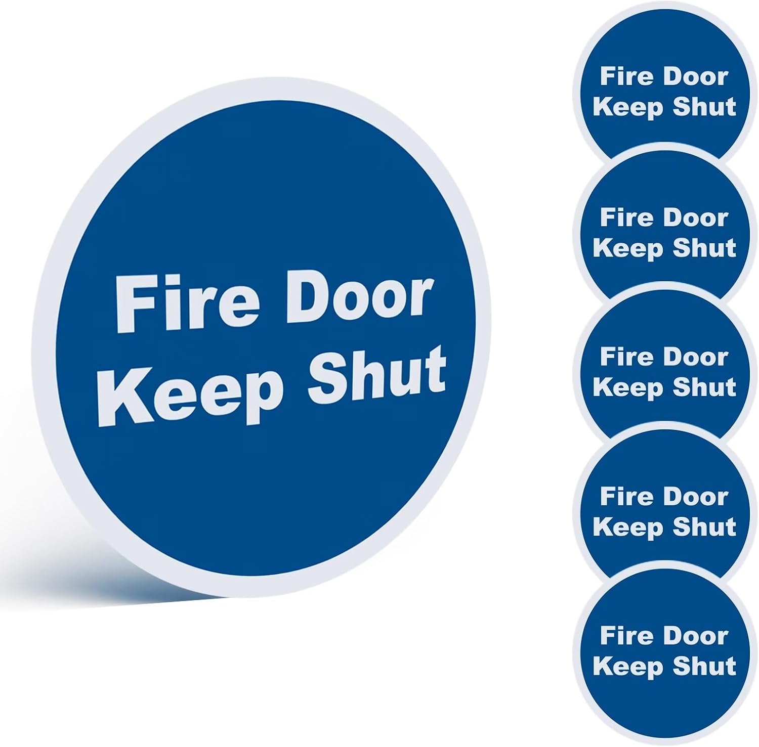 6 Pack Fire Door Keep Shut Sign – 80mm Round Self-Adhesive Safety Stickers, BS5499 & EN7010 Compliant, Waterproof Vinyl, Easy to Apply, for Offices, Schools, Factories & Public Buildings