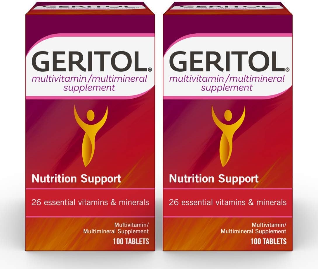Geritol Multi-Vitamin Nutritional Support Tablets, Balance of 26 Essential Vitamins and Minerals, 100-Count Bottles (Pack of 2)