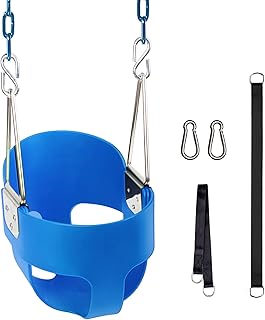 KINSPORY Toddler Swing, 59" Coated Heavy-Duty Iron Chains Baby Swing Outdoor, High Back Full Bucket Infant Swing Seat with Tree Straps for Swing Sets Backyard Outdoor Indoor (Blue)