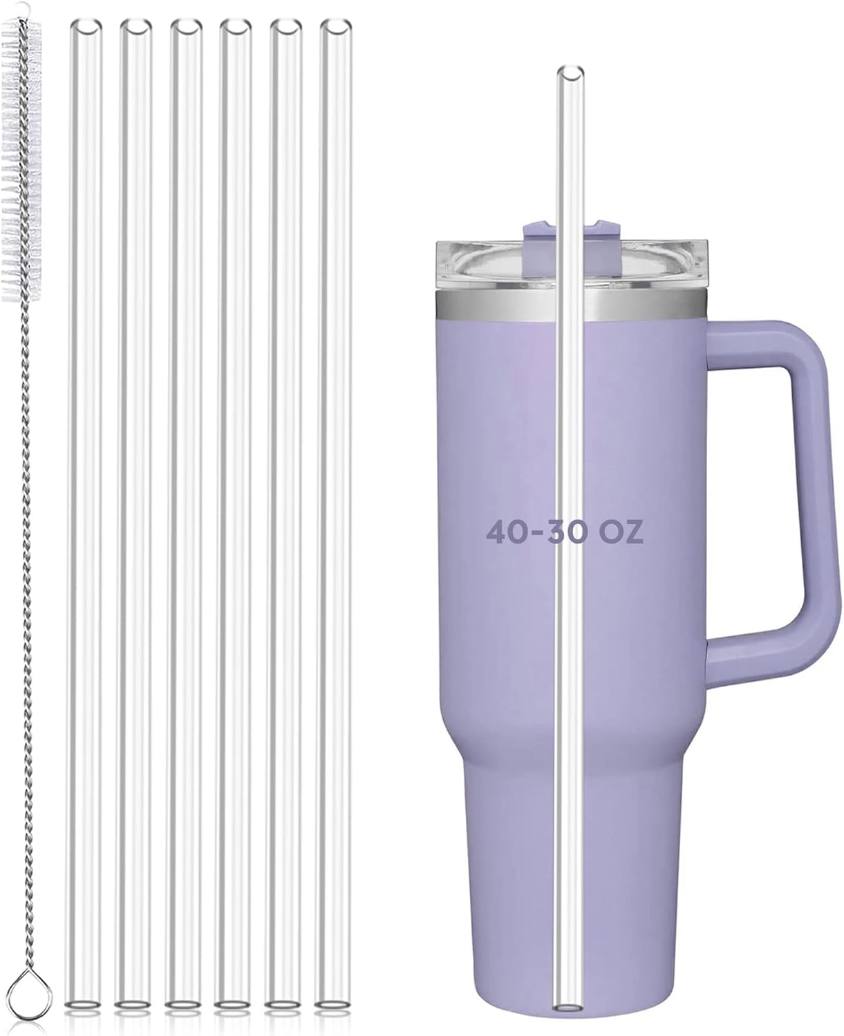 Replacement Straws for Stanley 40 oz and 30 oz Tumblers,6 Pack Reusable Straws with Cleaning Brush,12 Inch Long,Plastic,Clear, Stanley Cup Accessories