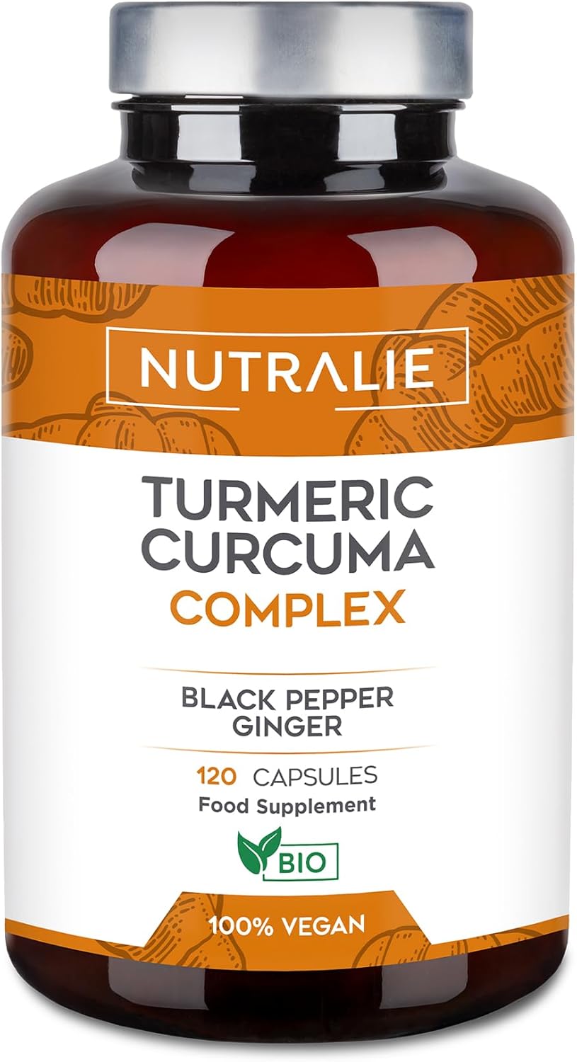 Turmeric & Black Pepper 1420mg - High Strenght Complex - Organic Turmeric Curcumin Ginger - Supplement Powder in Capsules - 120 Vegan Organic Capsules Nutralie