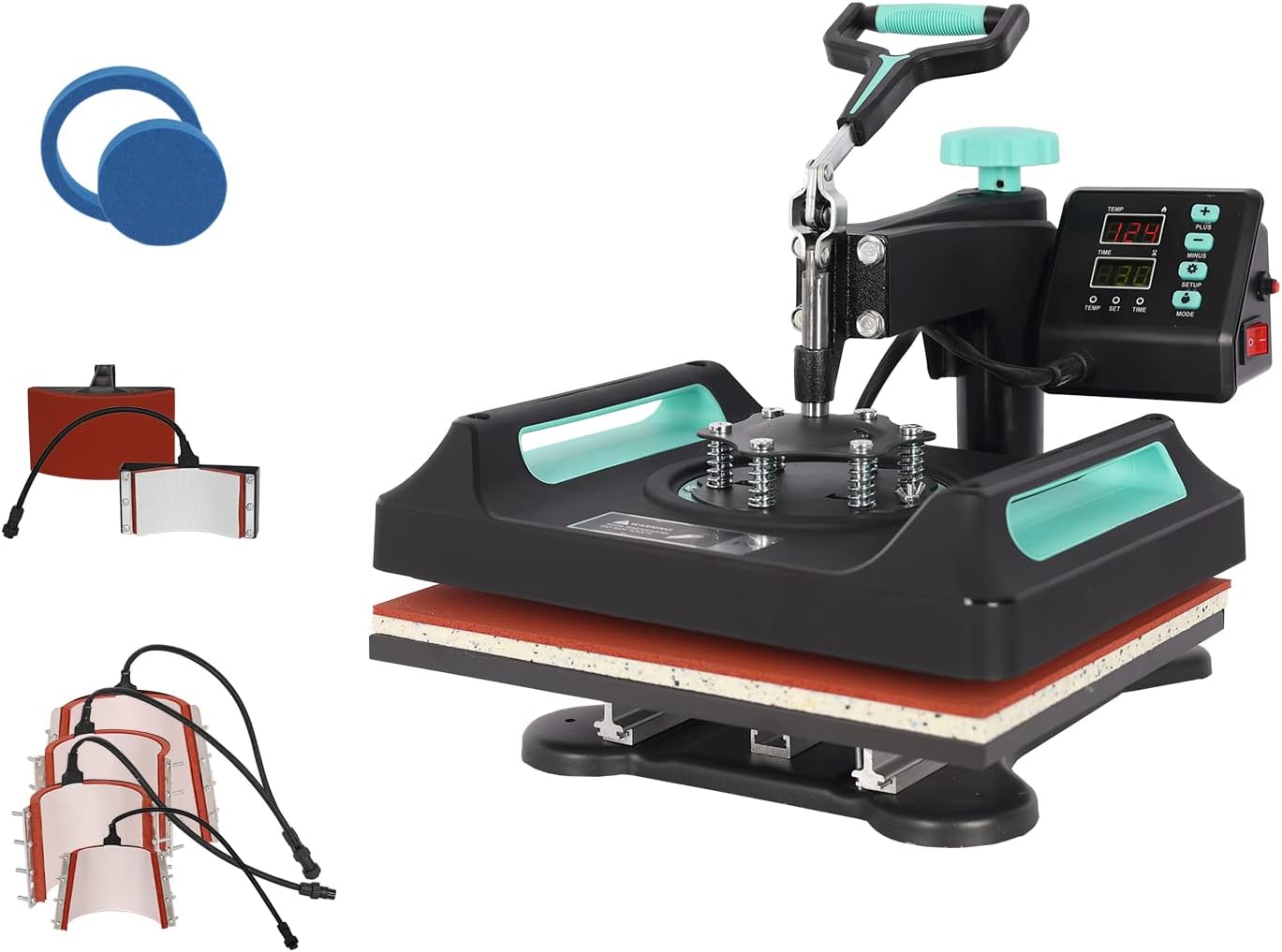 UKPRESS Heat Press Machine 8 in 1 38x38cm Sublimation Printing Swing Away 360 Degree for T Shirts Mug Hat Plate Cap Mouse Pads Dual Digital Control Multifunctional (Green)