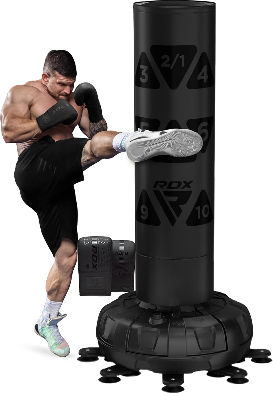 RDX XXL 150KG 6FT Target Freestanding Punch Bag with Gloves – 72” Adult Heavy Pedestal Punch Bag Set - 17 Suction Cup 8 Extended Legs Stand Base - Kick Boxing MMA Muay Thai Home Gym Fitness