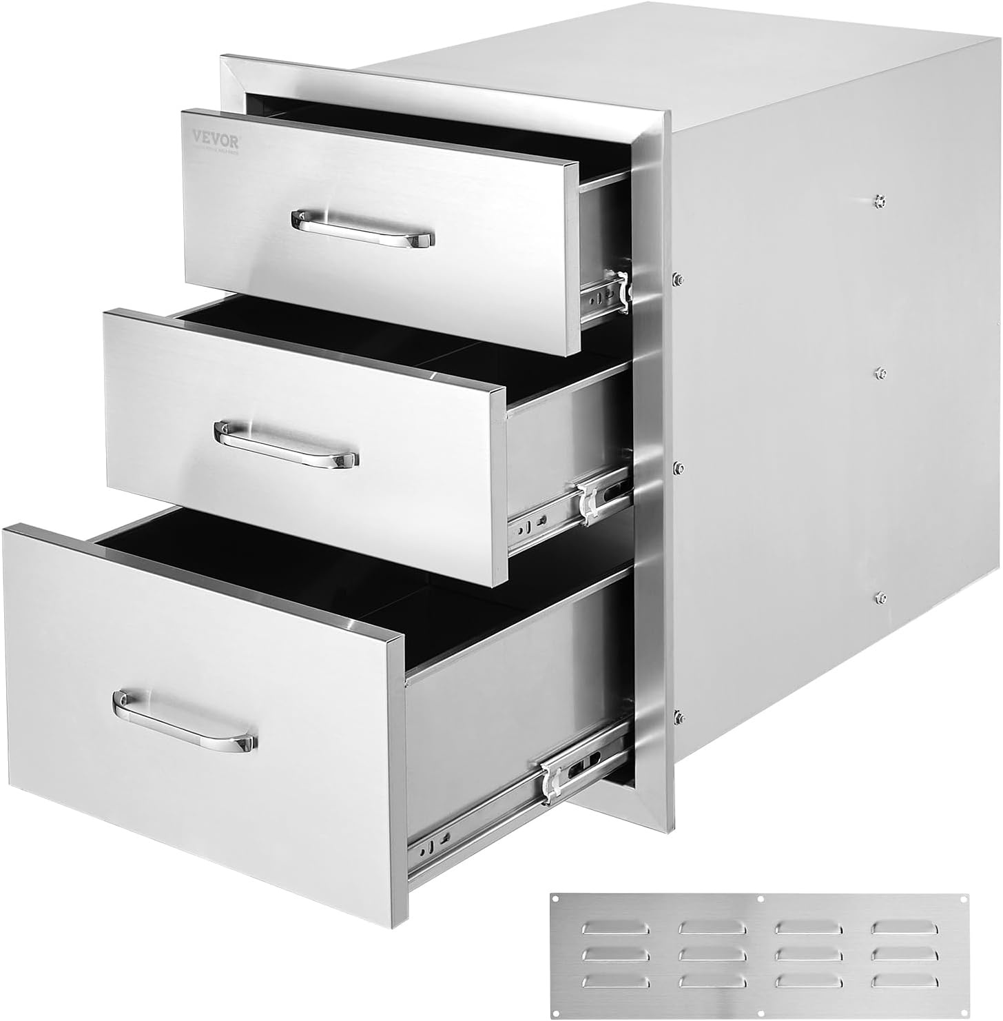 VEVOR 18x23 Inch Outdoor Kitchen Stainless Steel Triple Access BBQ Drawers with Chrome Handle, 18 x 23 x 23 Inch