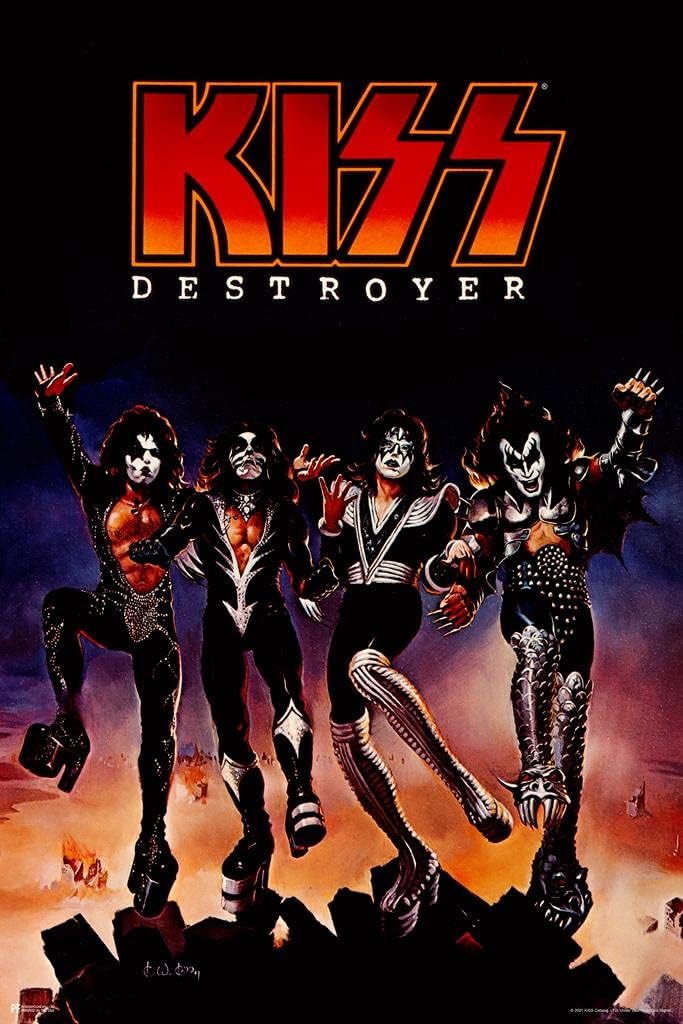 Kiss Destroyer Poster Album Cover Vinyl Kiss Poster Kiss Band Merchandise Kiss Collectibles Kiss Memorabilia Heavy Metal Music Merch 1970s Retro Vintage Makeup Cool Wall Art Print Poster 16x24