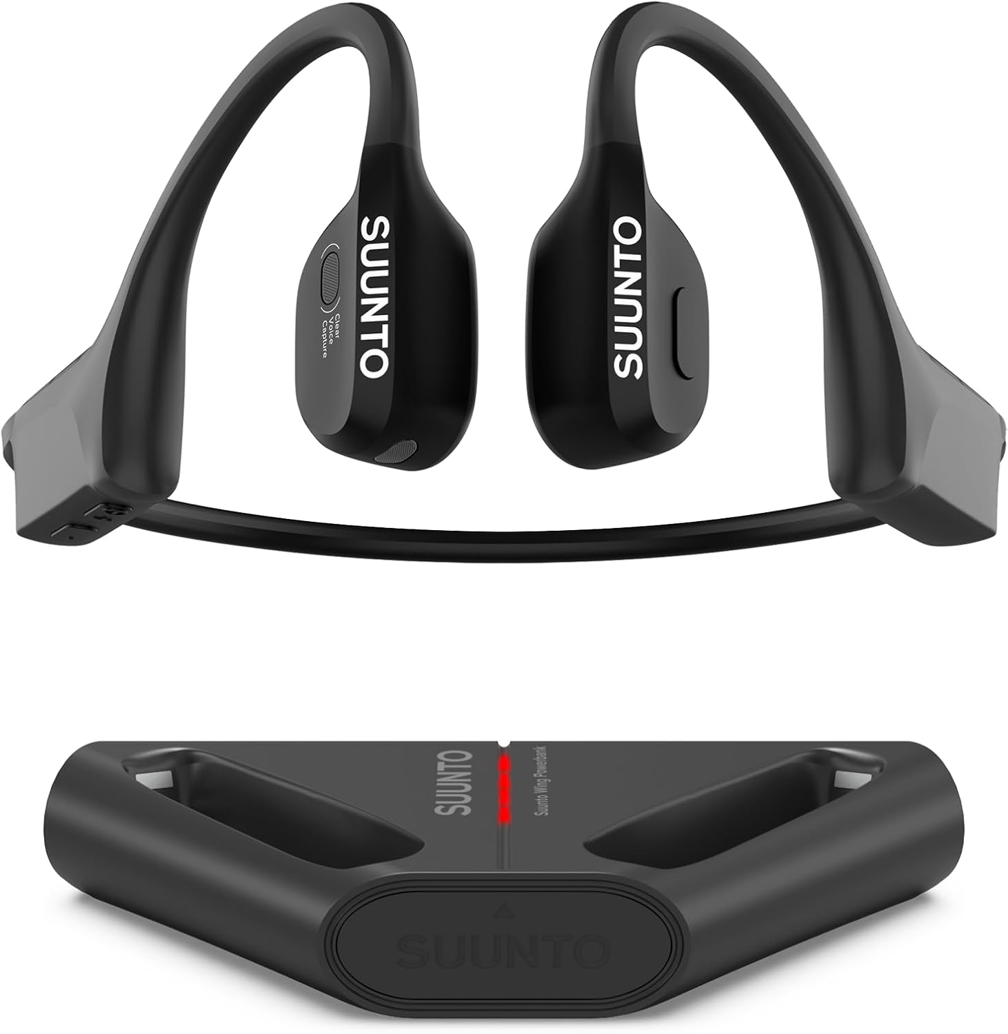SUUNTO Wing Bone Conduction Sports Headphones, Open-Ear Bluetooth Earphone with Advanced Head Control, 30H Playtime with Mics & LED Lights, Chargebank Attached, IP67 Waterproof for Running & Workouts