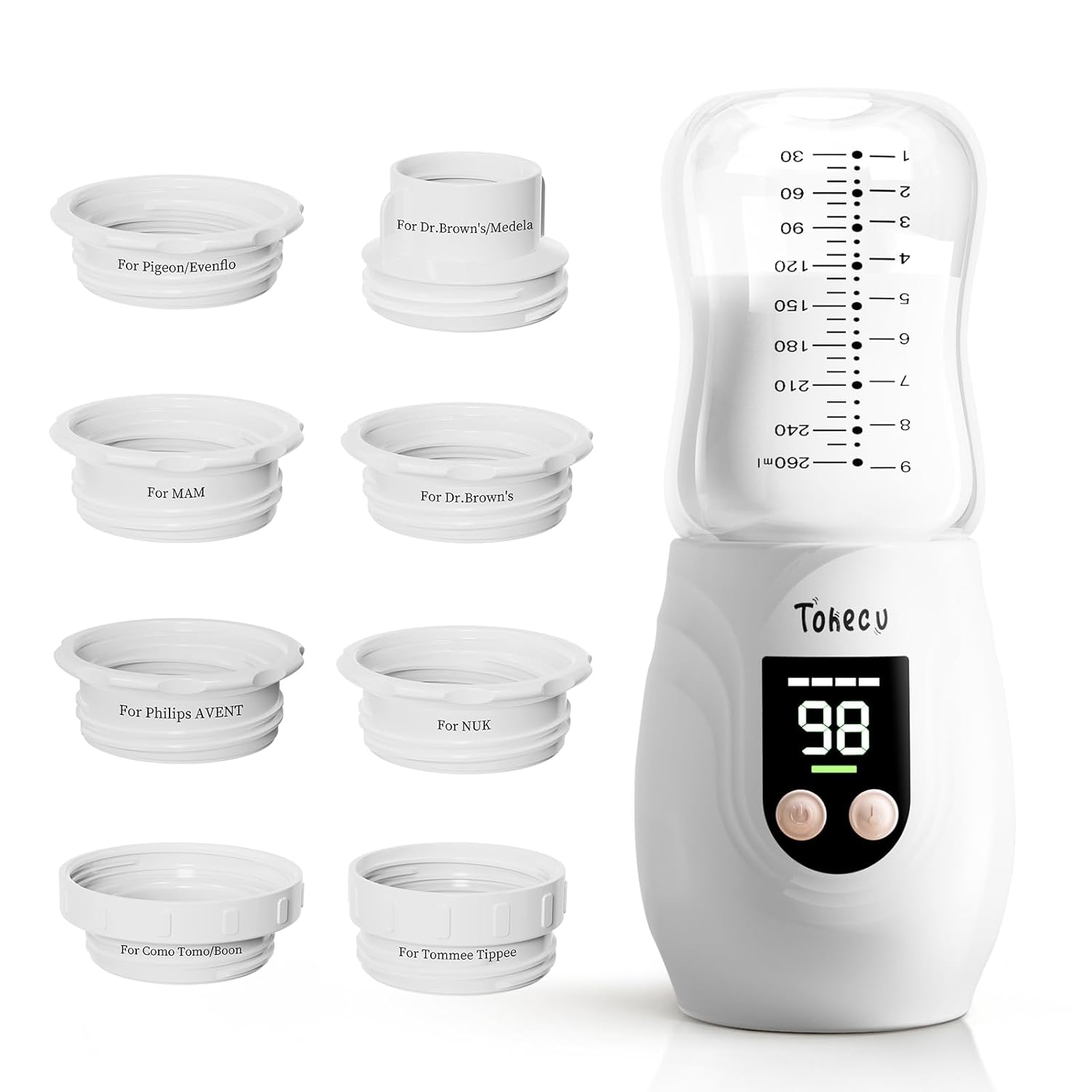 Portable Bottle Warmer for Travel with Glass Bottle, 8 Adapters, Baby Bottle Warmer for Breastmilk On The Go, Double Leak-Proof, Fast Heating, Multi-Level Temperature Control, Automatic Warm-Keeping
