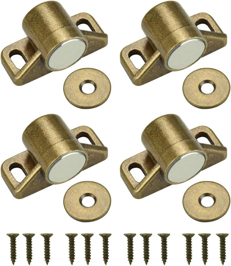 TANCUDER 4 PCS Magnetic Door Catch Latch Kitchen Magnet Push Catch Round Magnets Door Closers Catches Retro Cabinet Hardware Fittings with Screw for Wardrobe Cupboards Drawer Closet Doors, Bronze