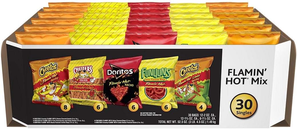 Frito Lay Flamin Hot Mix 30 Bags - Includes Flamin Hot Cheetos, Chester's Fries, Munchies, Funyuns, Cheetos Limon Crunchy by Frito Lay