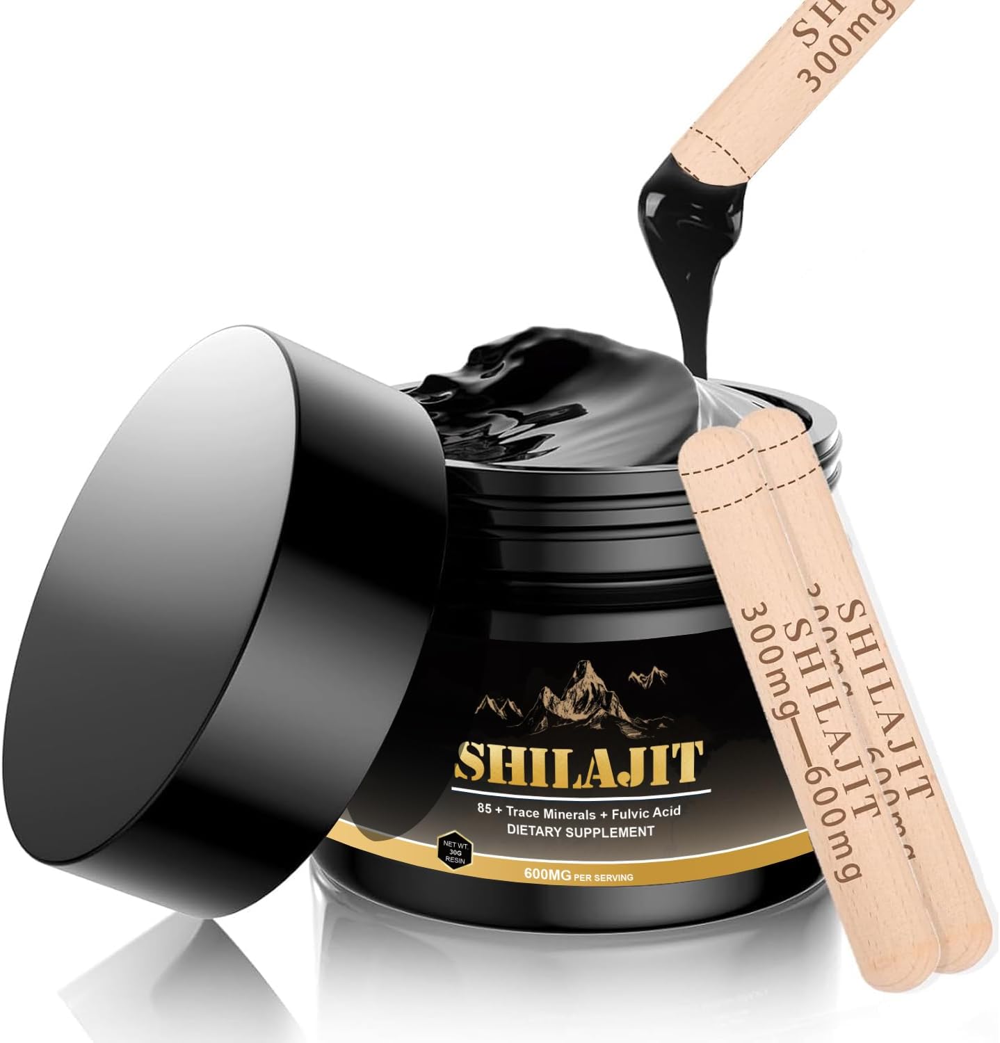 Eoboya Shilajit Pure Himalayan Organic Resin - 600mg Gold Grade Shilajit Resin with Fulvic Acid & 85+ Trace Minerals Complex for Energy, Strength & Immunity, Shilajit for Men & Women, 600mg