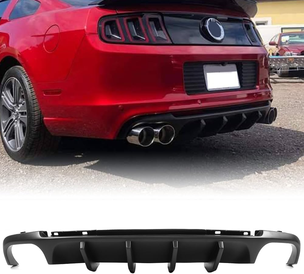 Rear Bumper Diffuser Lip, Compatible with 2013-2014 Ford Mustang, PP Unpainted Shelby V2 Style Rear Lower Lip Valance Splitter