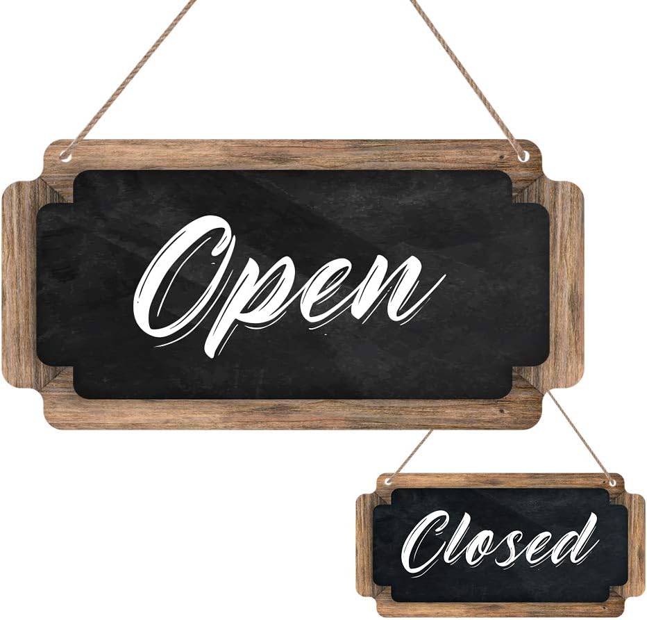 WaaHome Open Signs for Business Double Sided Chalkboard Style Open Closed Sign for Store Door Window, 6''X12'' Black