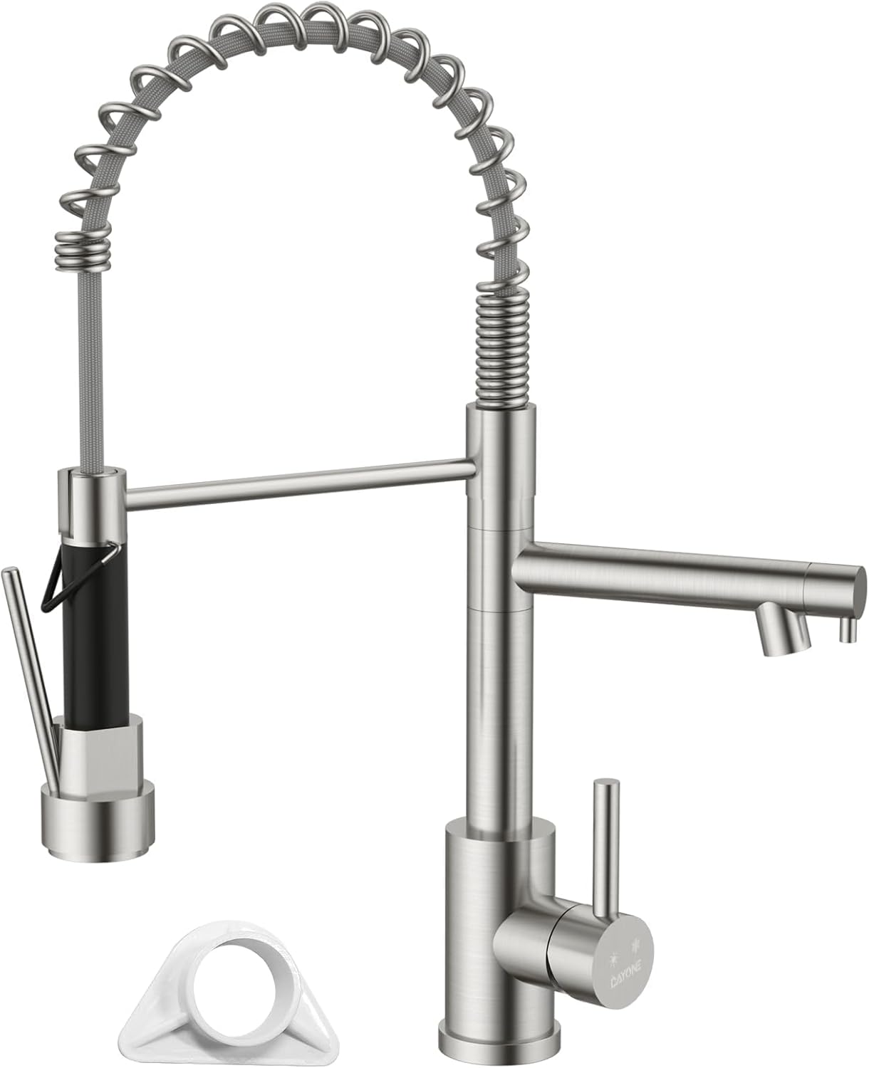 DAYONE 360° Swivel Pull Down Kitchen Sink Tap with Two Spouts, SUS304 Stainless Steel Commercial Kitchen Faucet, Brushed