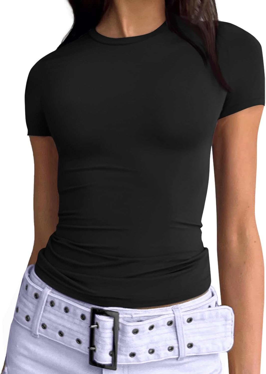 Trendy Queen Womens Basic T Shirts Summer Tops 2025 Short Sleeve Crop Tops Slim Fit Gym Workout Y2k Clothes