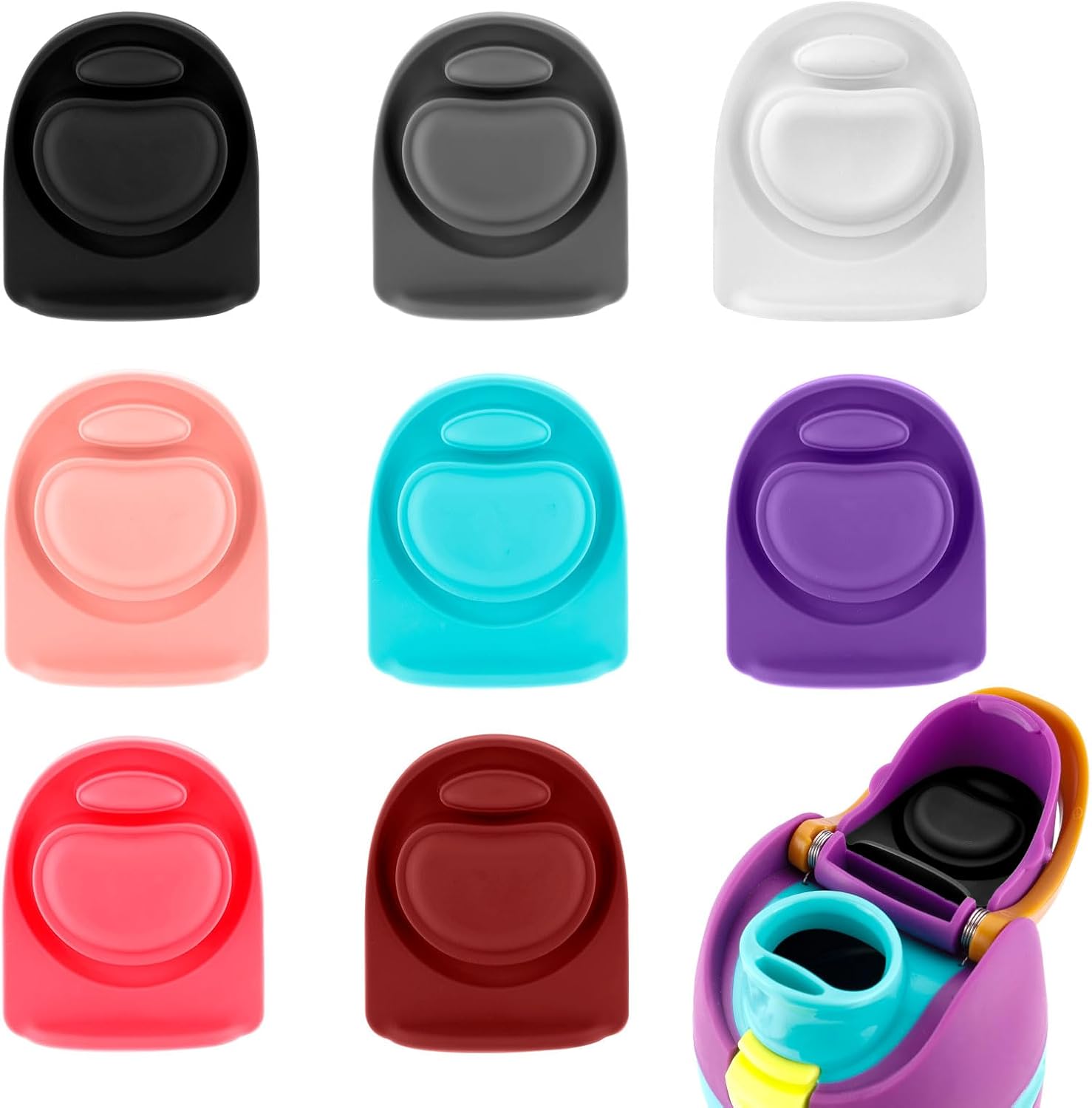 8pcs Water Bottle Lid Stopper Replacement for Owala, 8 Colors Silicone Bottle Spout Mouth Cap Stopper Rubber Seal Gasket Plug Accessories Parts for Owala FreeSip 24/32oz