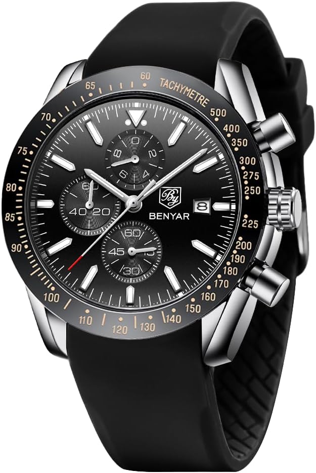 BENYAR Mens Watches Quartz Analog Chronograph Waterproof Wrist Watches for Men Fashion Business Work Casual Sport Dress Watch with Calendar