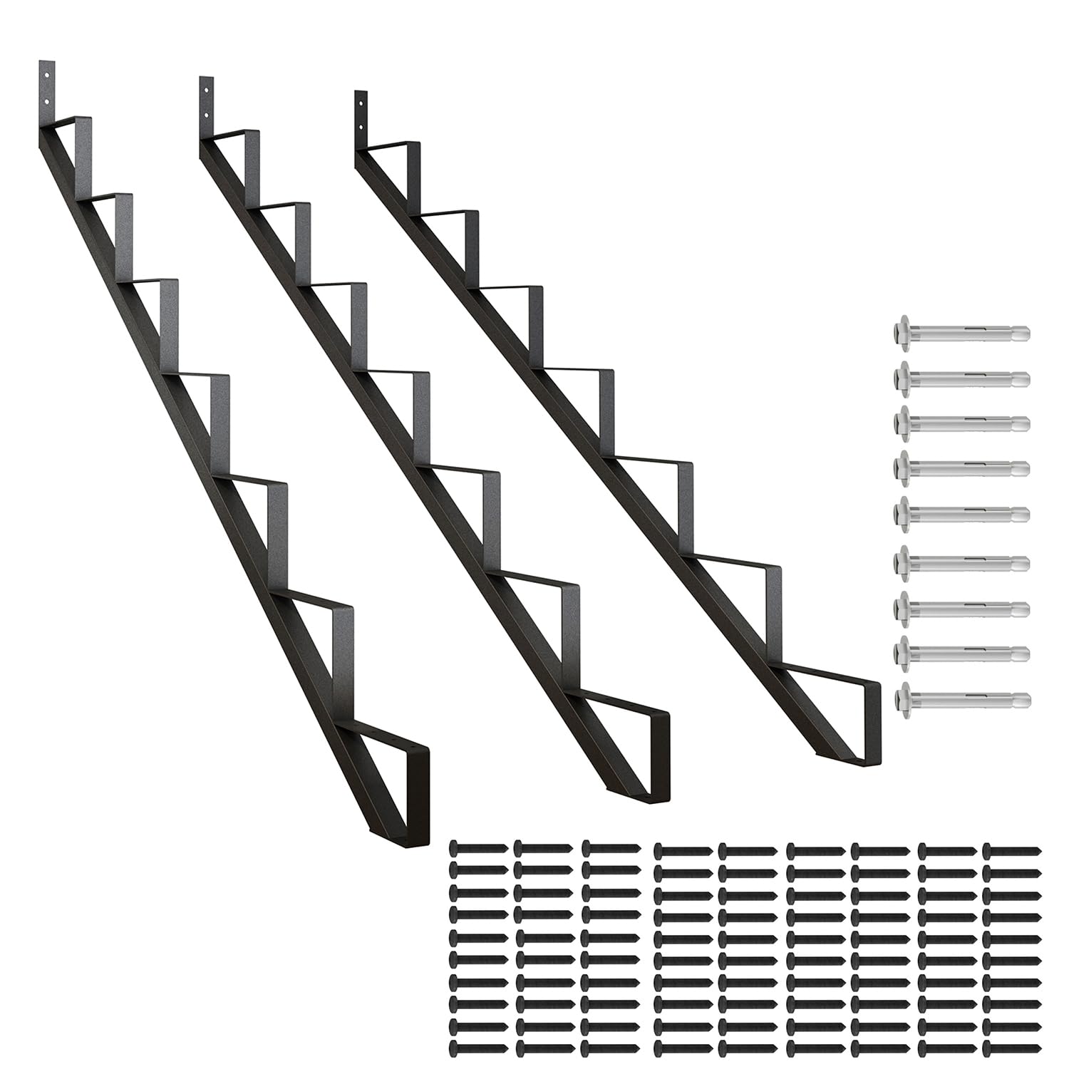 DIYHD Steel Stair Riser 7 Step Stair Stringer for Deck Height 58in,Powder Coated Black,MAX Load Capacity:500lbs,3pcs
