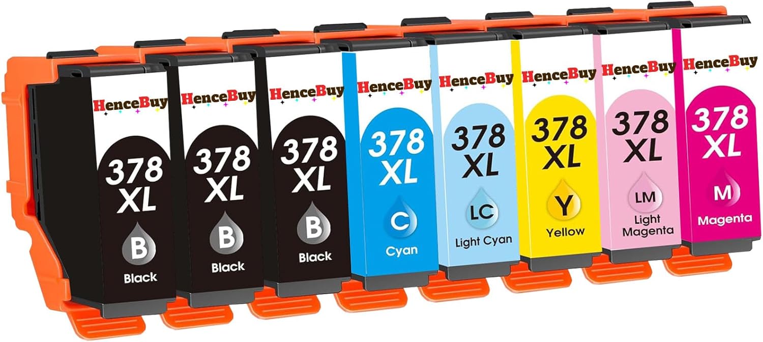 HenceBuy 378XL Ink Cartridges Multipack for Epson 378 XL Compatible with Epson Expression Photo XP-8700 XP-8600 XP-8500 XP-8505 XP-8605 XP-8000 XP-8005 HD XP-15000 Inkjet Printer (8 Pack)