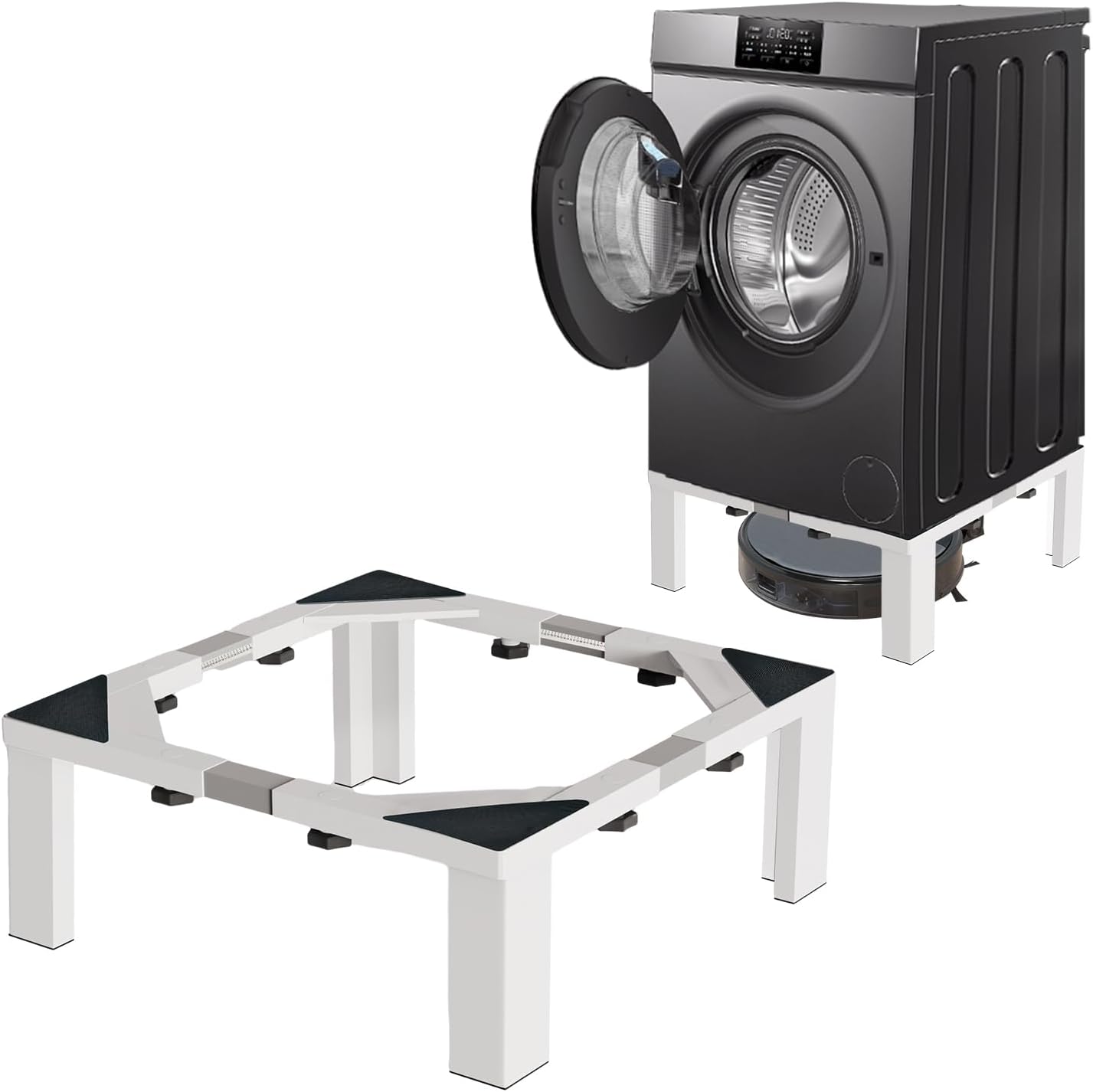 Heavy Duty Stainless Steel Laundry Pedestal - 12" Height Universal Washer & Dryer Stand for Front Load Machines, Ice Maker, Samsung/LG - Durable Appliance Base with Non-Slip Feet