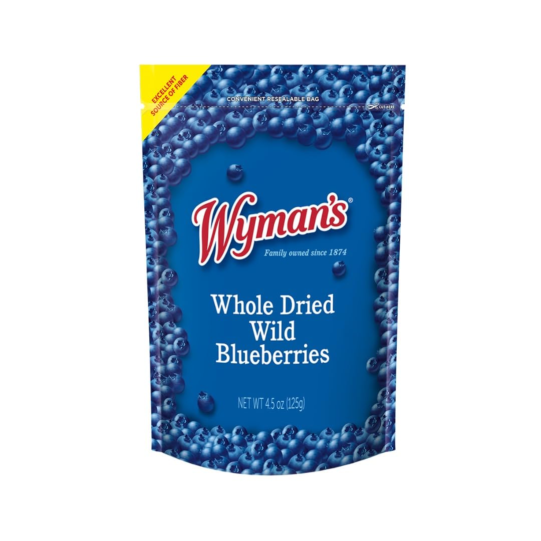 Wyman's Whole Dried Wild Blueberries, No Sugar Added, Resealable Bag, 4.5oz