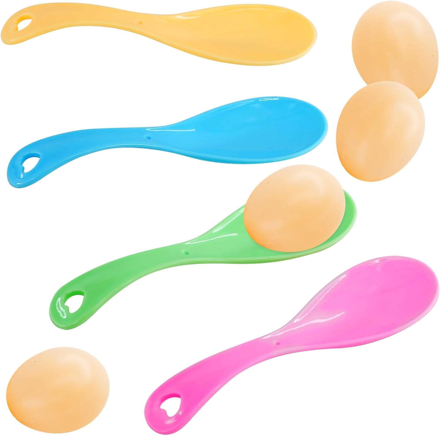 The Magic Toy Shop Egg and Spoon Race Game – 4 Plastic Spoons & 4 Eggs – Classic Outdoor Game for Kids & Adults – Great for Easter, Garden Parties, Carnivals, Sports Days, Birthdays, Family Gatherings