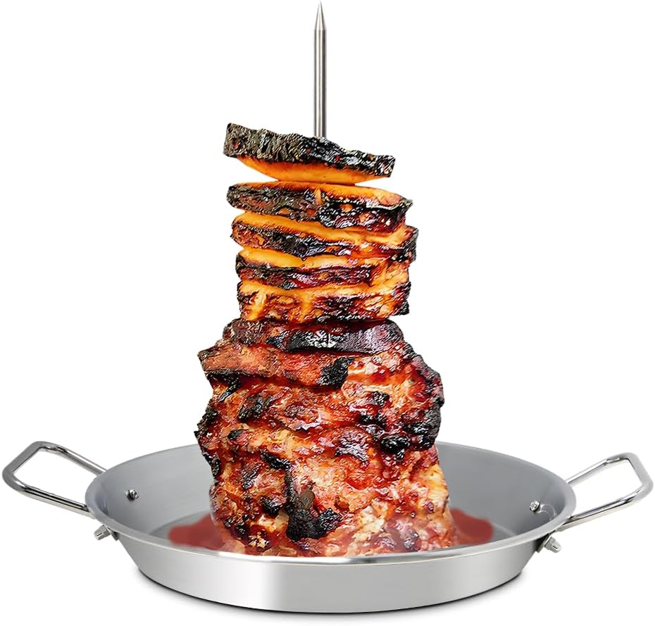BBQ Vertical Skewer-Al Pastor Skewer Vertical Rotisserie Vertical Spit Stand for Tacos Al Pastor, Shawarma, Gyros- BBQ Grilling Accessory with 3 Removable Spikes (8”, 10" and 12”)