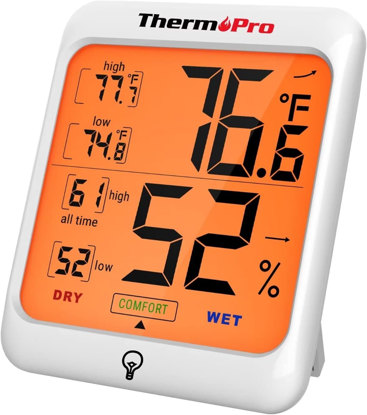ThermoPro TP53 Digital Hygrometer Indoor Thermometer for Home, Temperature Humidity Sensor with Comfort Indicator & Max Min Records, Backlight Display Room Thermometer Humidity Meter, LCD
