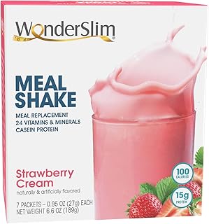 WonderSlim Meal Replacement Shake, Strawberry Cream, 15g Protein, 24 Vitamins & Minerals, Gluten Free (7ct)