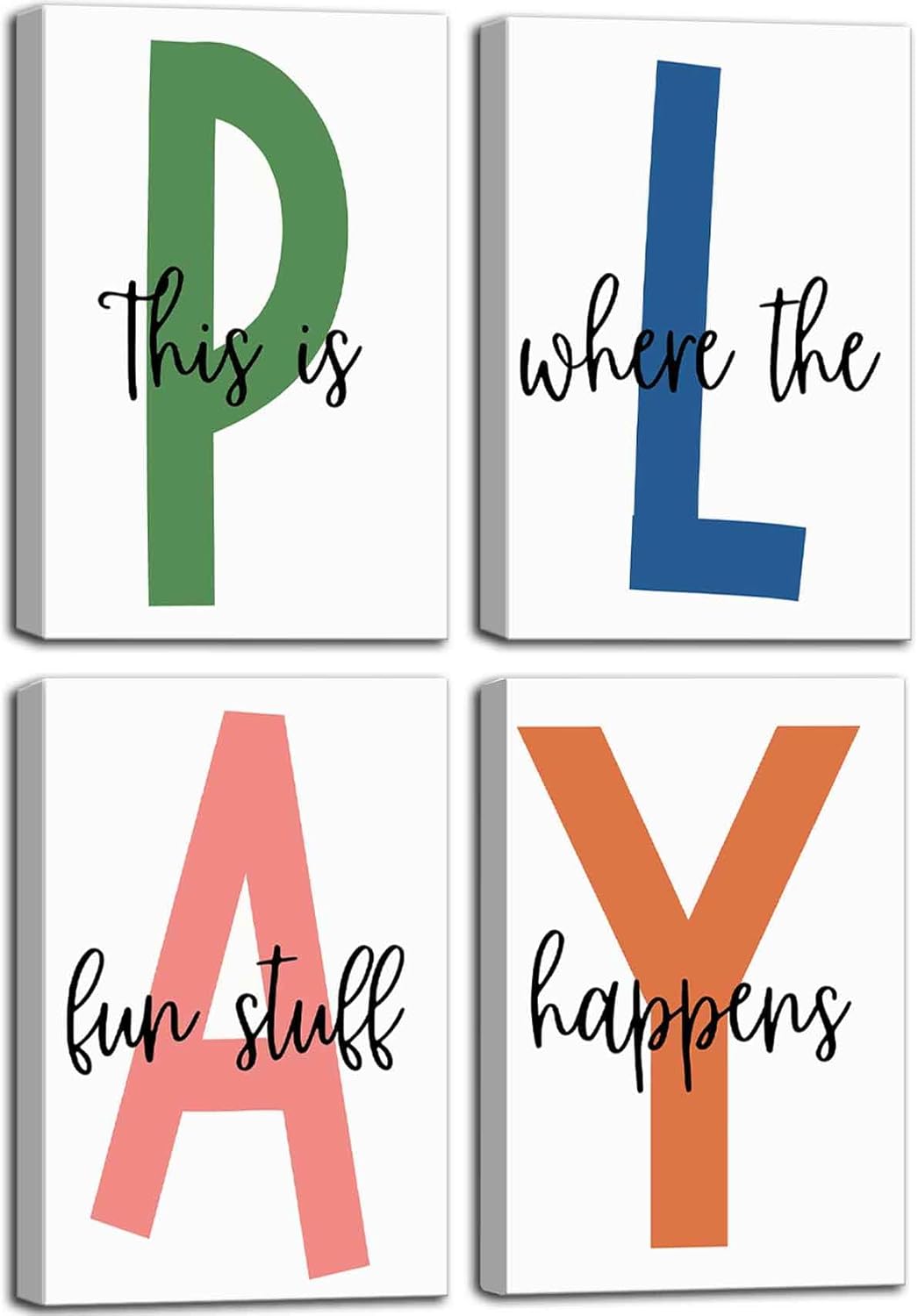 4Pcs Kids Playroom Wall Art Childrens Playroom Canvas Posters Prints Boy Kids Room Let's Play Wall Decor Pictures Toddler Nursery Bedroom Artwork Decoration (Playroom, 8x10inx4pcs Canvas)