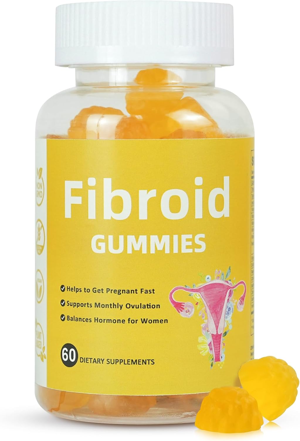 Fibroid Gummies for Women Shrink Ovarian Cysts, Natural Detox Womb Gummies to Warm Uterus and Detox, 60 Count Orange Flavor Fibroids Shrink Gummies Help to Get Pregnant Fast