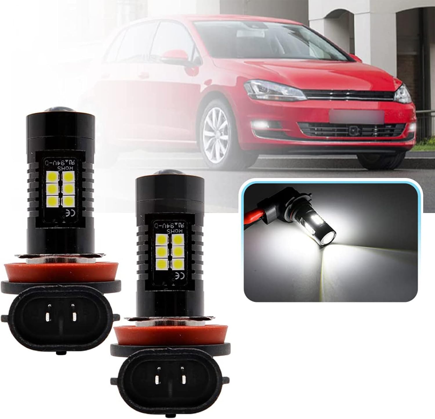 njssjd H8 H11 LED Fog Light Bulbs DRL Replacement Bulbs 21SMD 6500K High Bright White Canbus for VW Golf MK5 1K1 to 1K4 Golf MK6 GTI GTD Golf MK7