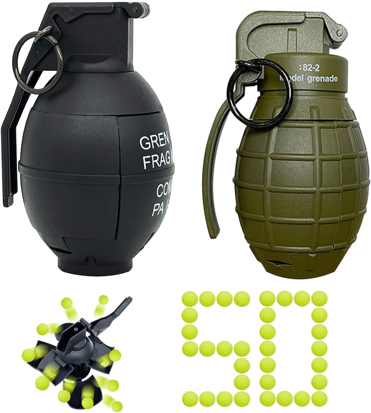 Toy-Hand Plastic Grenade for CS Battle Game, Fake Grenade Toys with 50 Foam Ammo Outdoor Game for Age 14 Years Old and up for Army Role Play