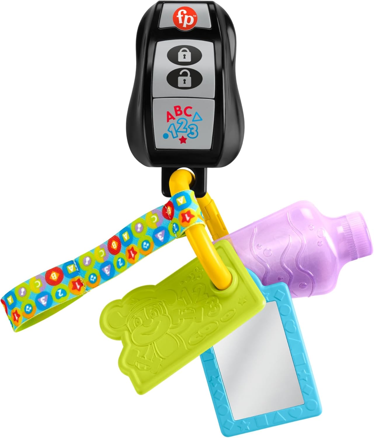 Fisher-Price Laugh & Learn Baby Musical Toy Play & Go Activity Keys with Teether & Mirror for Ages 6+ Months, English, UK+French+German Version, HXF50