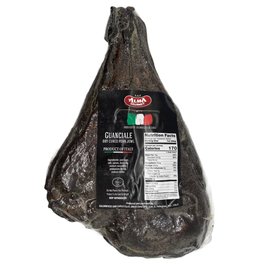Alma Gourmet Guanciale From Italy - Italian Dry-Cured Pork Jowl Imported - La Salameria - 3.3lb (1.5kg)