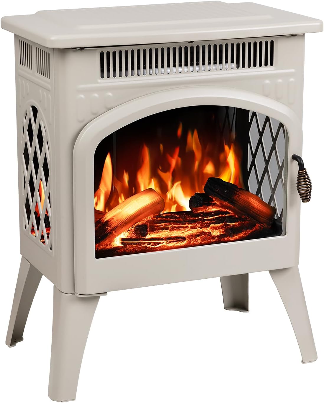 R.W.FLAME Electric Fireplace Heater 17" with Remote Control, Cathedral Stylish, Different Flame Effects and Log Set Colors, Adjustable Brightness and Heating Mode, Overheating Safe Design, Beige