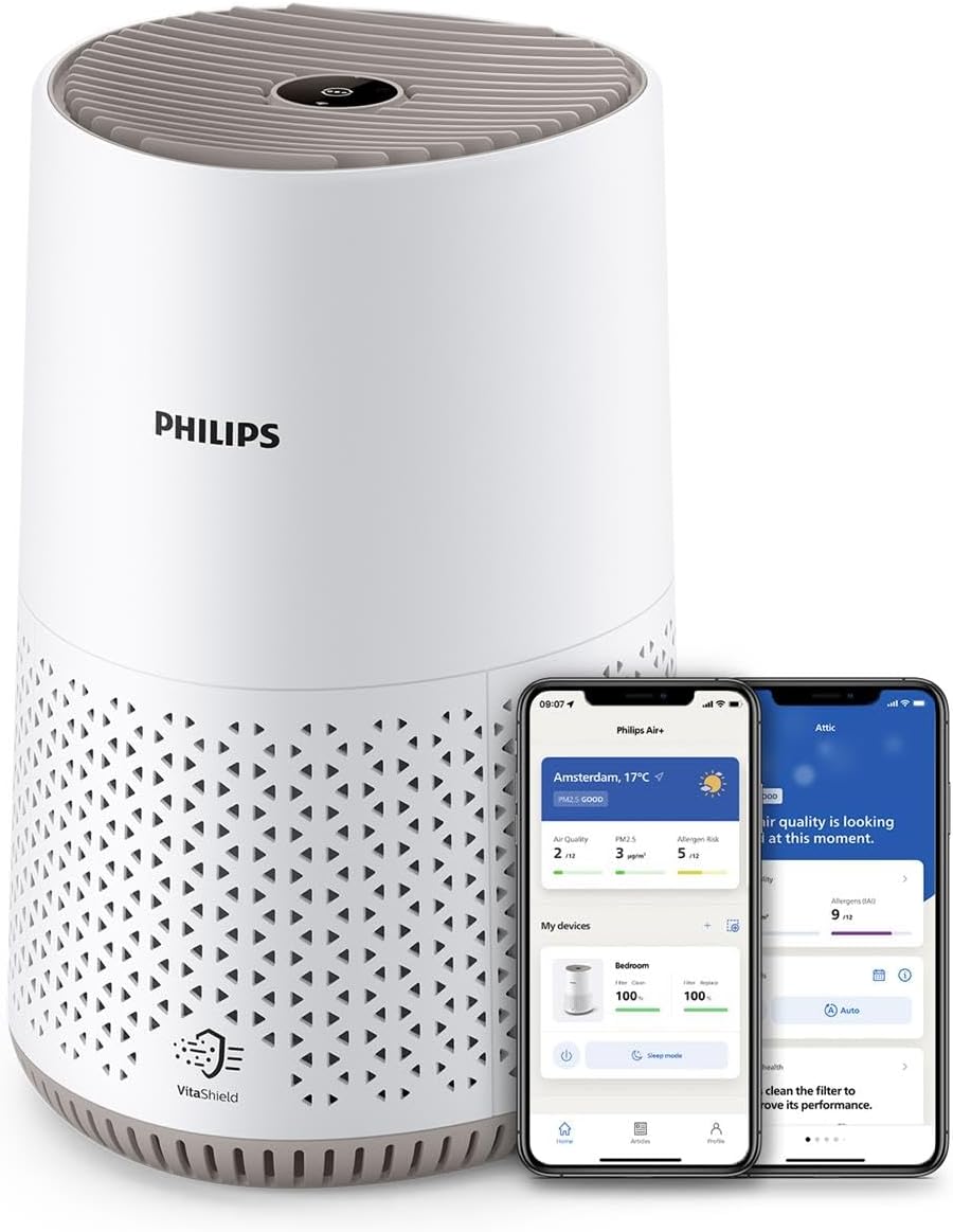 Philips Air Purifier 600 Series, Ultra-quiet and energy-efficient, For allergy sufferers, HEPA filter removes 99.97% of pollutants, Covers up to 44m2, App control, White (AC0650/20)
