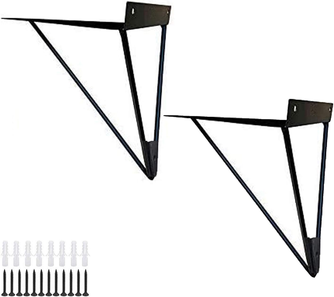 2pcs Metal Floating Shelf Bracket,Iron Triangular Shelving Brackets, Hairpin Leg Prism Baffle Support,Wall Mounted Decorative Corner Brace,Concealed Laminate Shelve Hidden Hardware(black13x15cm)