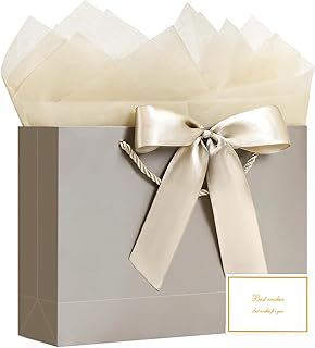 JMANNI Gift Bags, 1PCS Gift Bags Large with Ribbon and 1 Greeting Cards 2 Tissue Paper, Portable Paper Gift Bag with Handles, Birthday Gift Bags,Present Bags for Wedding Party Mothers Day