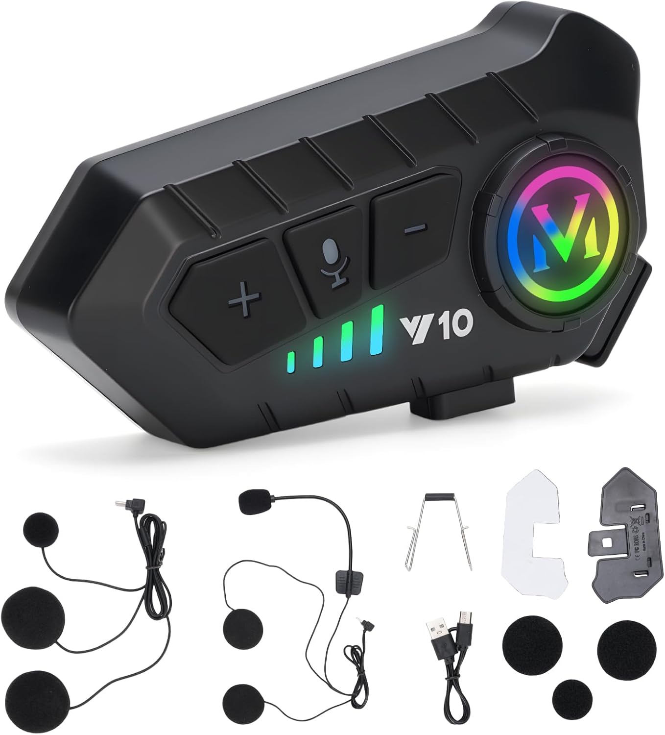 5.3 Motorbike Helmet Bluetooth Headset, Intercom Motorcycle Helmet Speakers, Motorbike Accessories with Soft/Hard Mic and Dual Noise Cancelation, Compatible with Full Face, Half