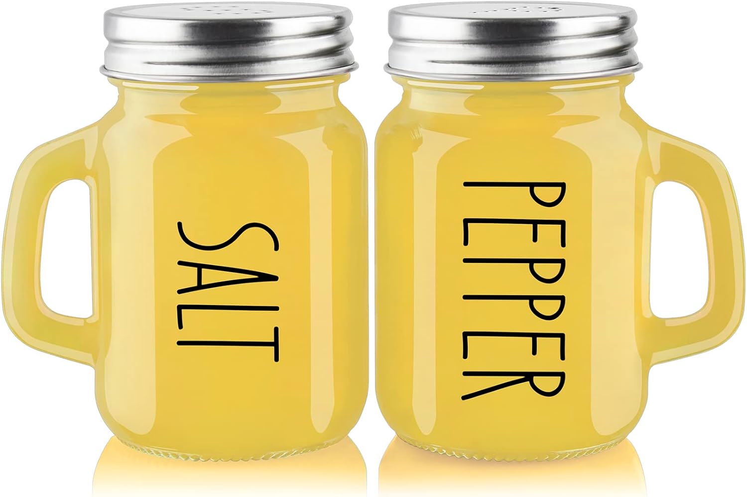 Yellow Salt and Pepper Shakers Set - Yellow Kitchen Decor and Accessories for Home Restaurants Wedding - Glass Salt and Pepper Set for Cooking Table, RV, BBQ, Easy to Clean & Refill