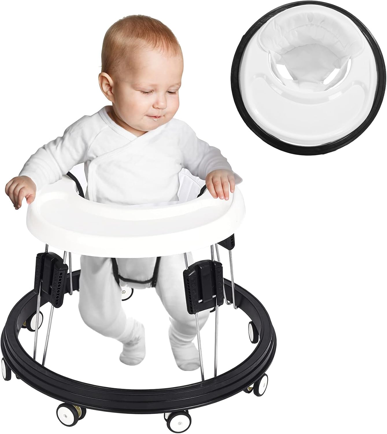 SMARTRICH The Baby Walker, Suitable for 66-80cm Height, White, Mute Anti-Rollover, Foldable Baby Chair