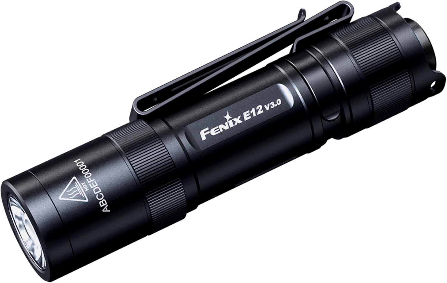 fenix E12 v3.0, Mini Lightweight Everyday Carry Torch | 200 Lumens | 78m | 100 Hrs Max | AA Battery Powered | Bi-Directional Body Clip | Magnetic Tail Cap | IP68, Black